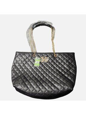 Badgley Mischka Quilted Vegan Leather Chain Strap Shoulder Bag Black